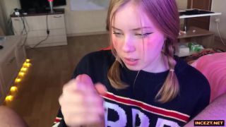 Watch as this 5&#39; Ruskie blowjob queen devours his cock with her thick lips and tight throat