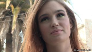 A tied brunette was fucked senselessly in the middle of a bustling flower shop, with passersby peering through the windows to